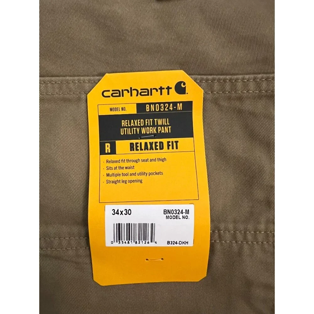 Carhartt Mens Relaxed Fit Twill Utility Work Pants 34x30 Durable Cotton Khaki Wi